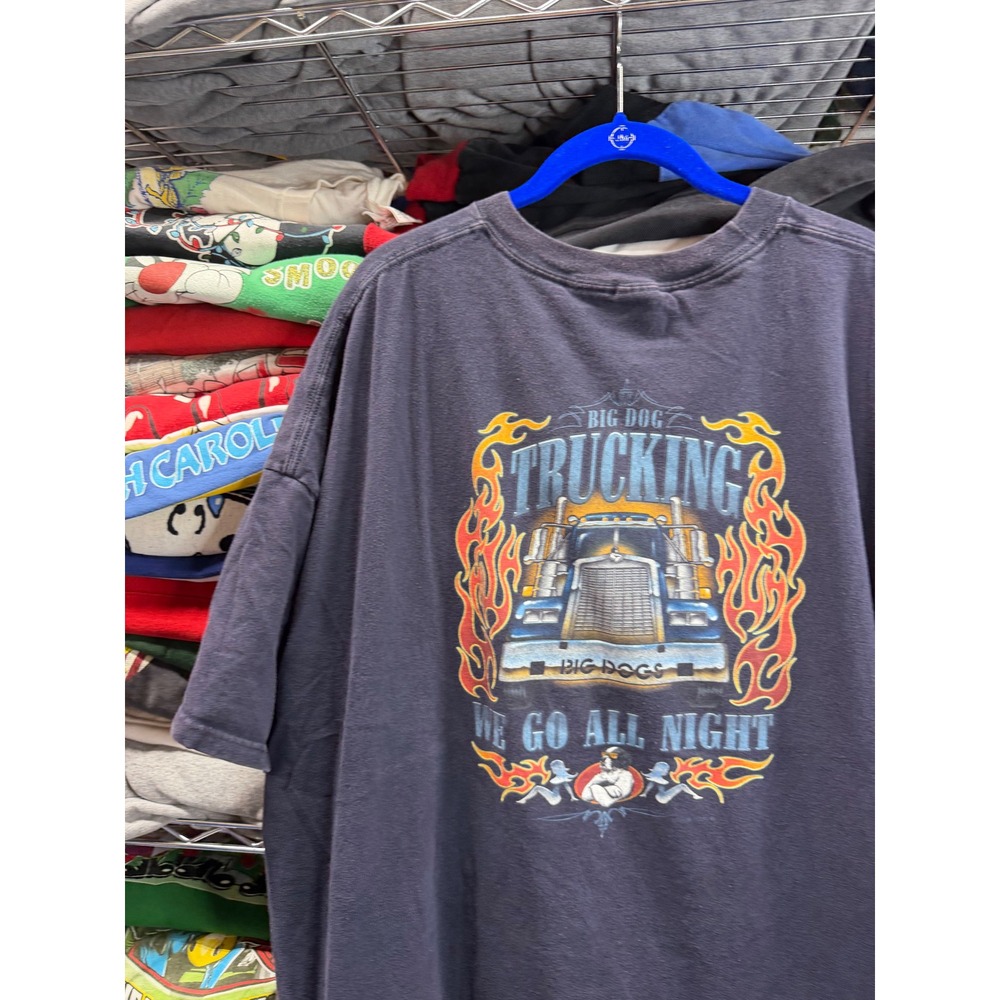 Vintage Big Dogs Trucking Graphic T Shirt Mens 4XL Navy Blue We Go All Night 90s